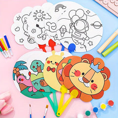 8pcs Cartoon DIY Irregular Graffiti Hand painted Fan