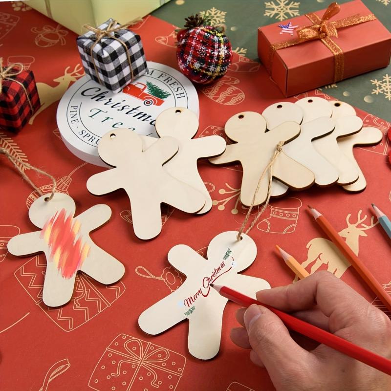 10pcs Gingerbread Man Unfinished Wood Chips DIY Christmas Decoration