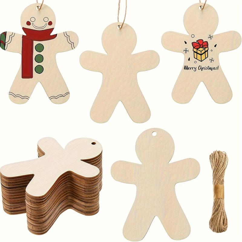 10pcs Gingerbread Man Unfinished Wood Chips DIY Christmas Decoration