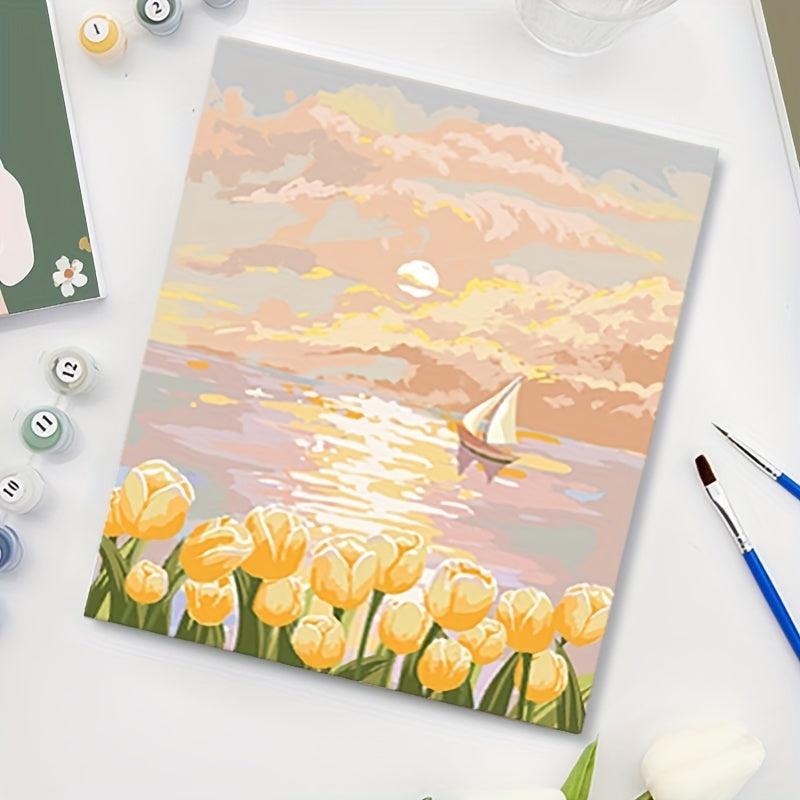 Yellow Tulips Digital Painting DIY Seaside Landscape Hand Coloring Paint