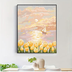 Yellow Tulips Digital Painting DIY Seaside Landscape Hand Coloring Paint