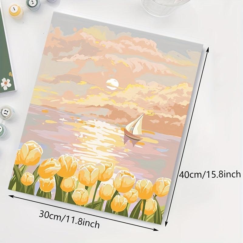 Yellow Tulips Digital Painting DIY Seaside Landscape Hand Coloring Paint