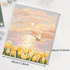 Yellow Tulips Digital Painting DIY Seaside Landscape Hand Coloring Paint
