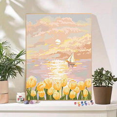 Yellow Tulips Digital Painting DIY Seaside Landscape Hand Coloring Paint