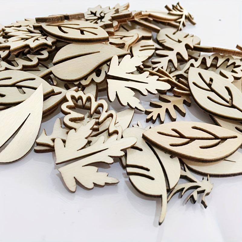 50pcs DIY Wooden Blank Leaf Shaped Pieces Craft Models For Painting Decoration