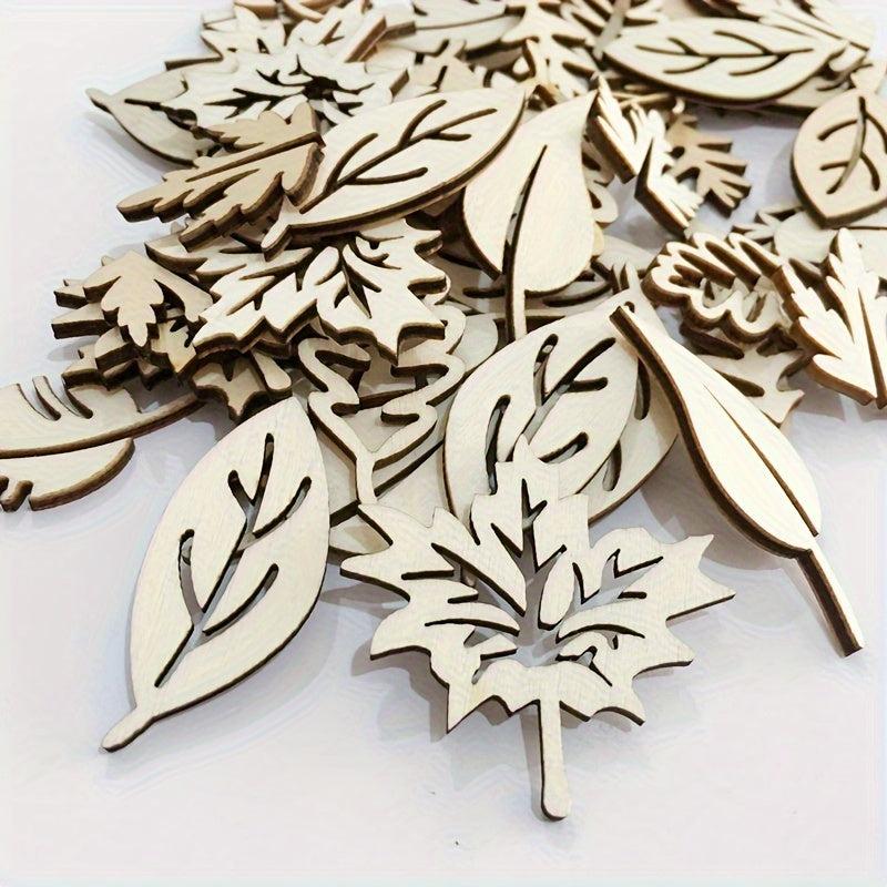 50pcs DIY Wooden Blank Leaf Shaped Pieces Craft Models For Painting Decoration