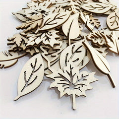 50pcs DIY Wooden Blank Leaf Shaped Pieces Craft Models For Painting Decoration