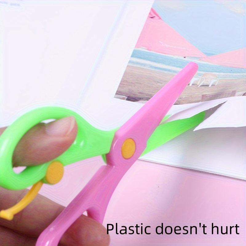 6pcs Plastic Safety Art Scissors Spring Paper cut Sticker