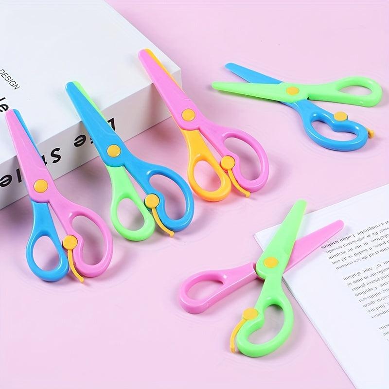 6pcs Plastic Safety Art Scissors Spring Paper cut Sticker