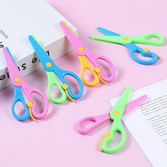 6pcs Plastic Safety Art Scissors Spring Paper cut Sticker