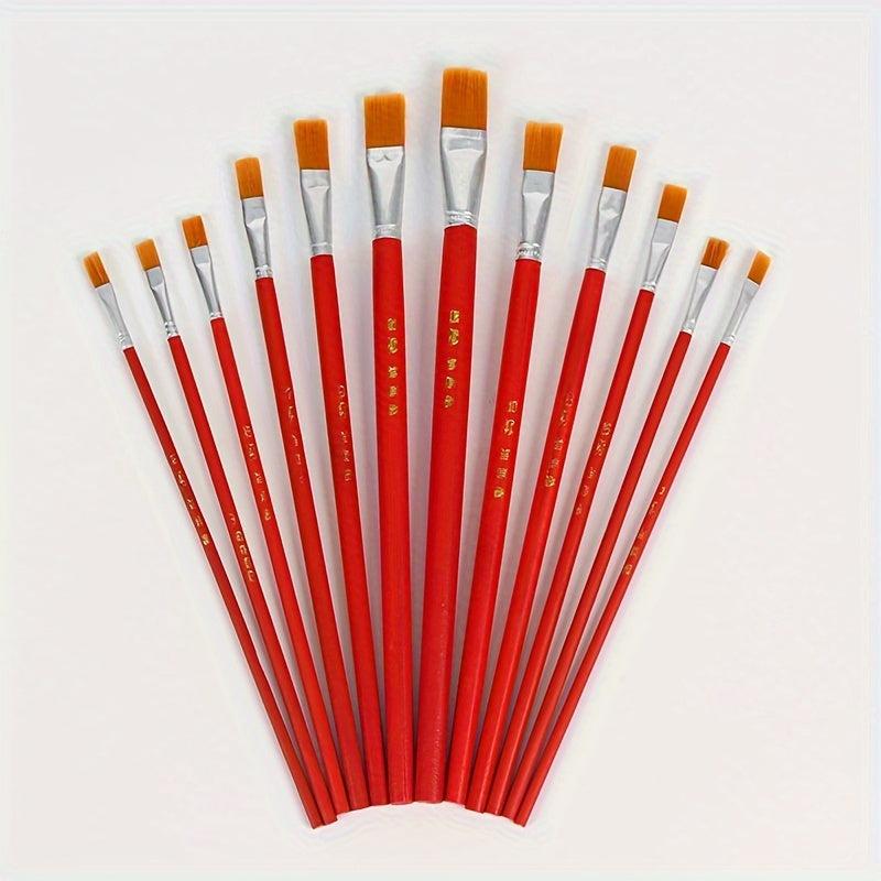 12pcs Painting Pigment Pens Flat Brushes Set