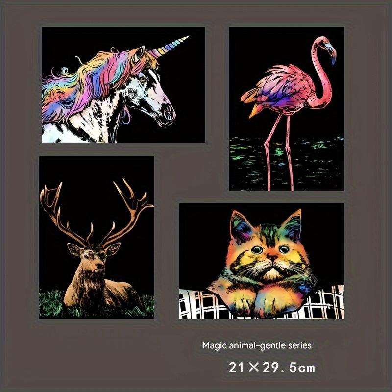 Colorful Animal Scratch Paper Puzzle Handcraft DIY Painting