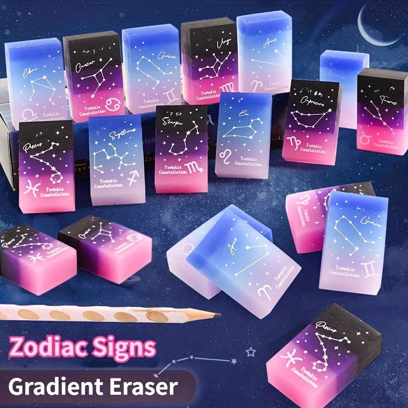 12pcs Constellations Erasers Zodiac Signs High Student Rainbow Jelly Error Corre