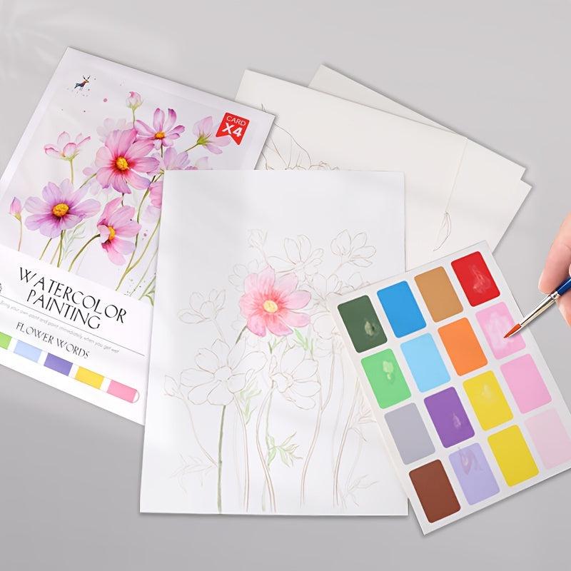 4pcs Watercolor Painting Self-contained Paint Book