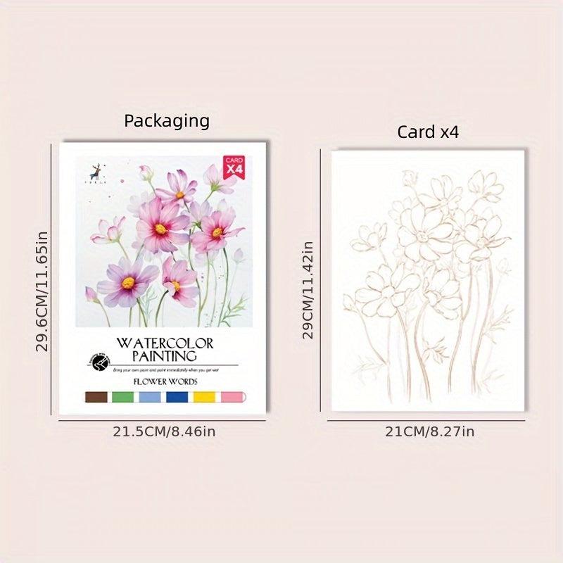 4pcs Watercolor Painting Self-contained Paint Book