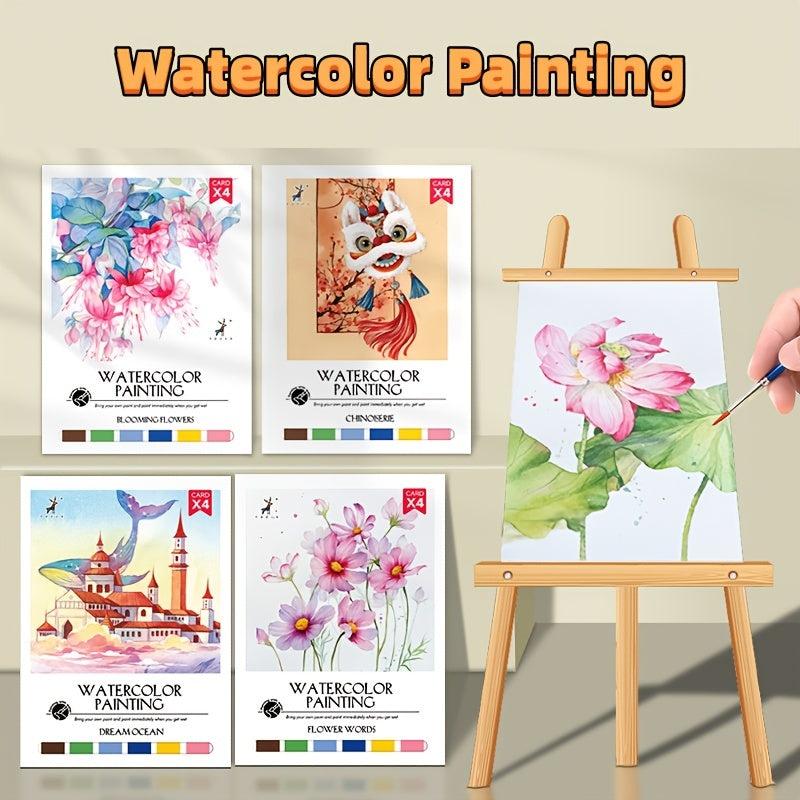 4pcs Watercolor Painting Self-contained Paint Book