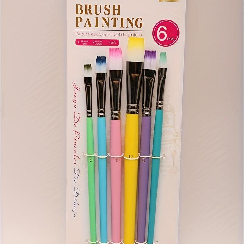 6pcs Macaron Painting Pen Set Flat Head Nylon Hair Painting Pen