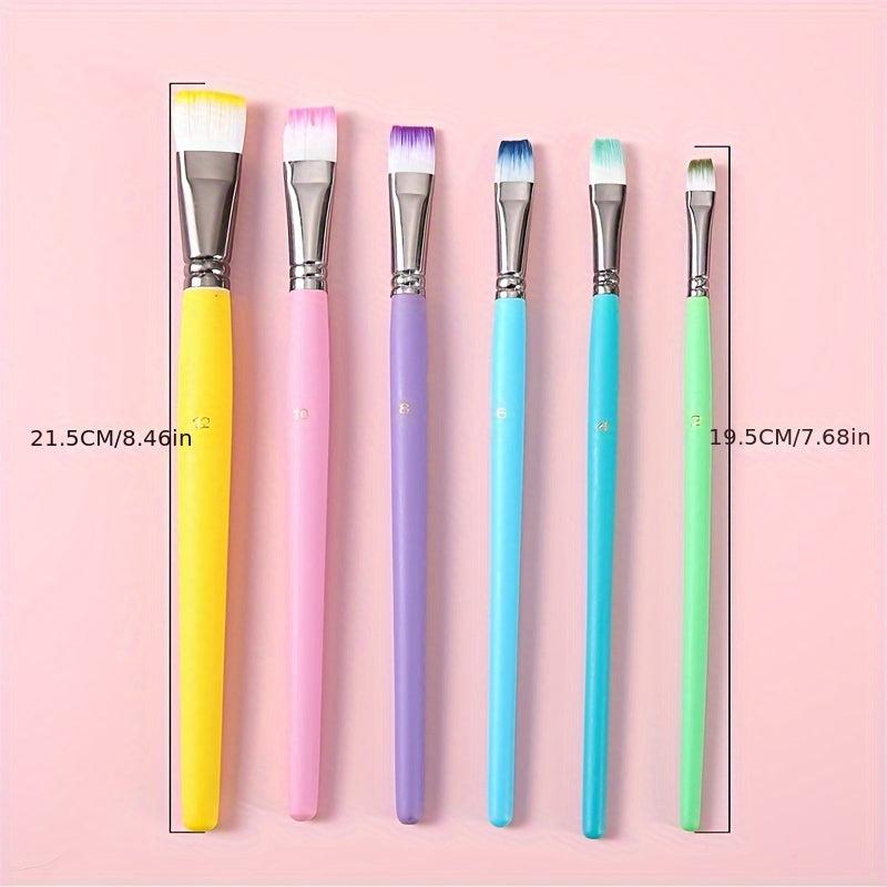 6pcs Macaron Painting Pen Set Flat Head Nylon Hair Painting Pen