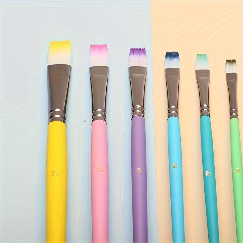6pcs Macaron Painting Pen Set Flat Head Nylon Hair Painting Pen