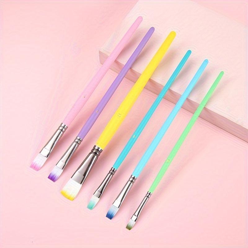 6pcs Macaron Painting Pen Set Flat Head Nylon Hair Painting Pen