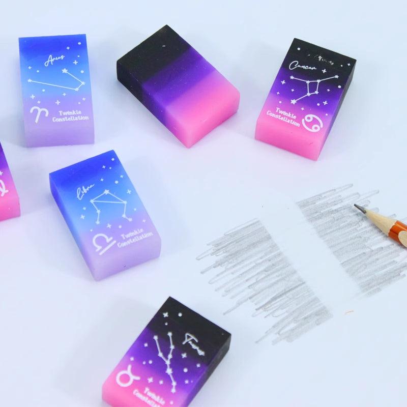 12pcs Zodiac Sign Erasers High Student Rainbow Jelly Pencil Eraser