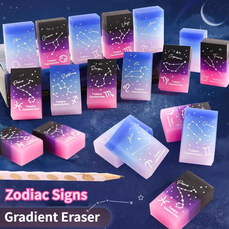 12pcs Zodiac Sign Erasers High Student Rainbow Jelly Pencil Eraser