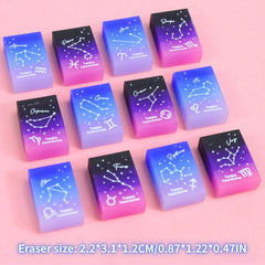 12pcs Zodiac Sign Erasers High Student Rainbow Jelly Pencil Eraser