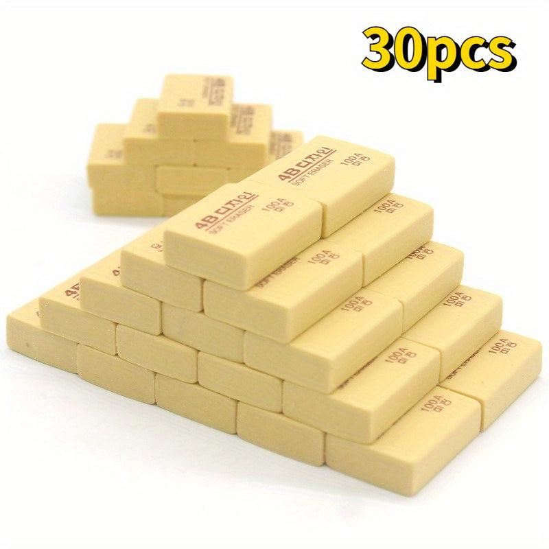 30pcs Student Exam Eraser Brick Art Painting Eraser 4b Eraser Learning Yellow