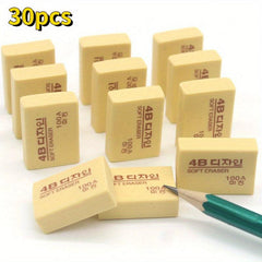 30pcs Student Exam Eraser Brick Art Painting Eraser 4b Eraser Learning Yellow