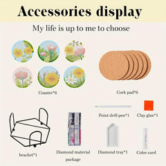 6pcs Flowers & Diamonds Mosaic Coasters Art Bookshelves