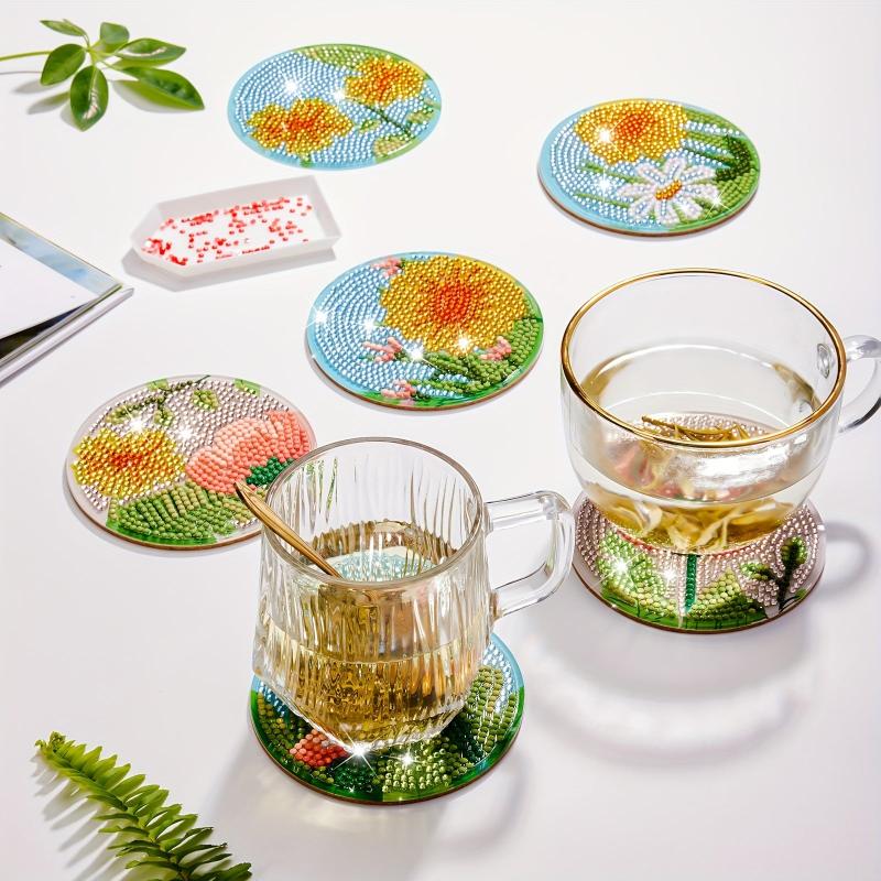 6pcs Flowers & Diamonds Mosaic Coasters Art Bookshelves