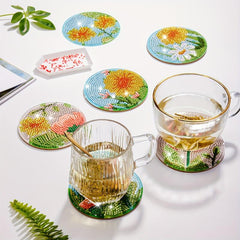 6pcs Flowers & Diamonds Mosaic Coasters Art Bookshelves