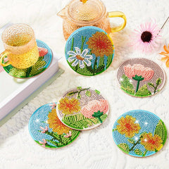 6pcs Flowers & Diamonds Mosaic Coasters Art Bookshelves