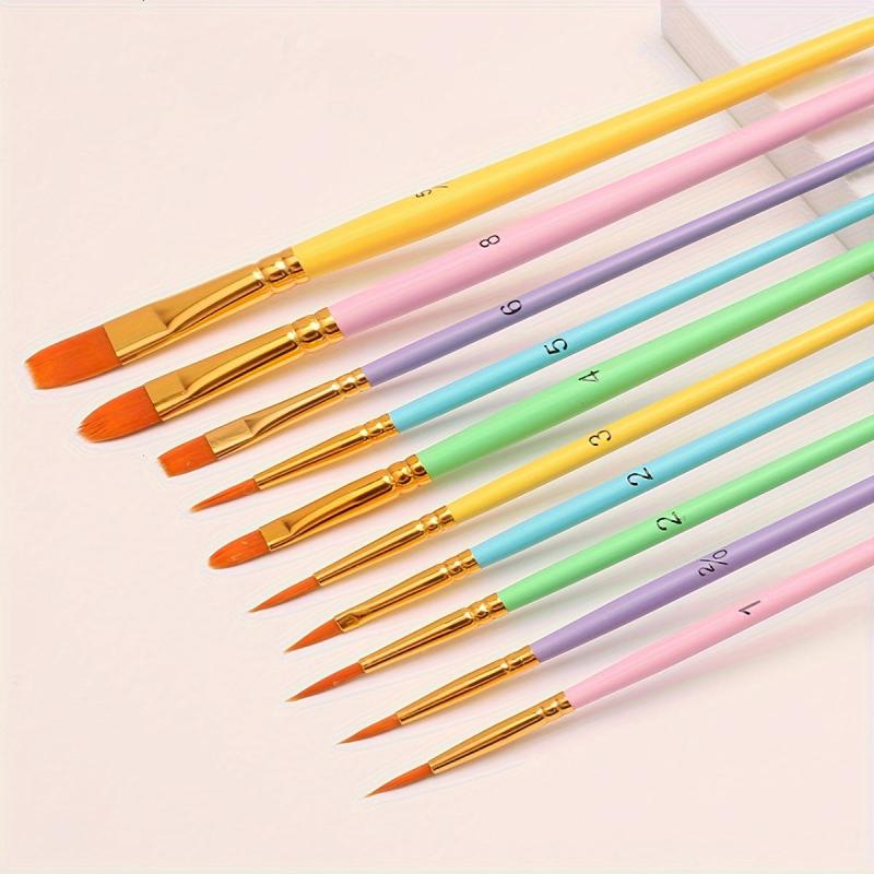 10pcs Macaroon Painting Pens Set Wooden Rod Nylon Painting Pens Makeup Pen Brush