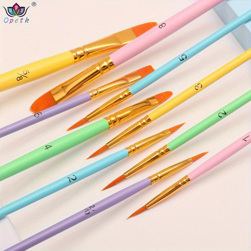 10pcs Macaroon Painting Pens Set Wooden Rod Nylon Painting Pens Makeup Pen Brush