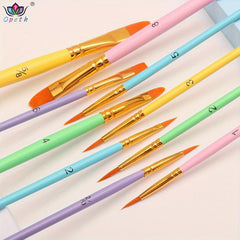 10pcs Macaroon Painting Pens Set Wooden Rod Nylon Painting Pens Makeup Pen Brush