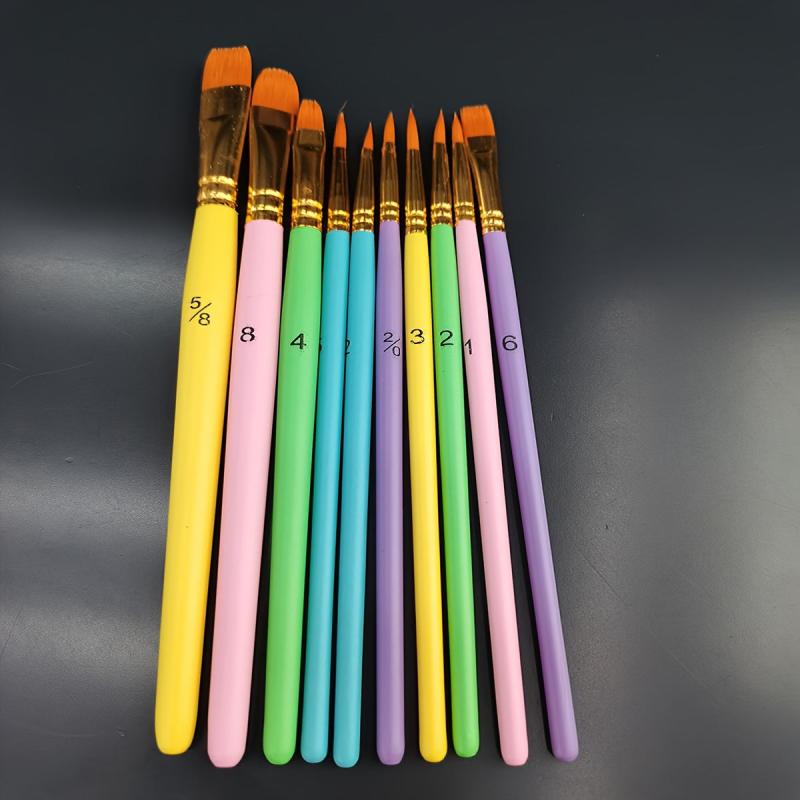 10pcs Macaroon Painting Pens Set Wooden Rod Nylon Painting Pens Makeup Pen Brush