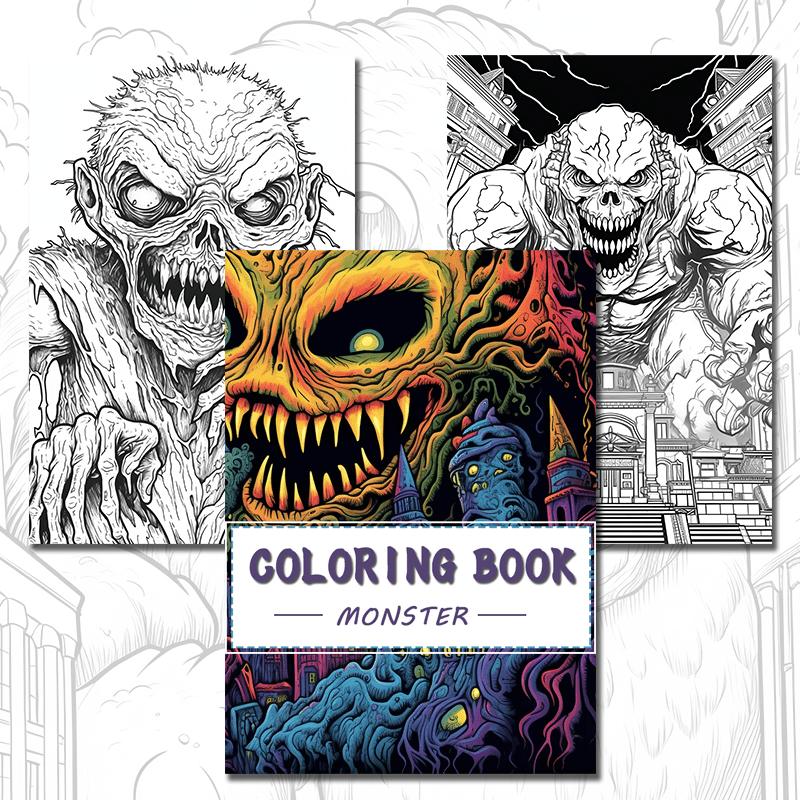 Monster Theme Adult Coloring Book - Halloween Christmas Holiday Gift