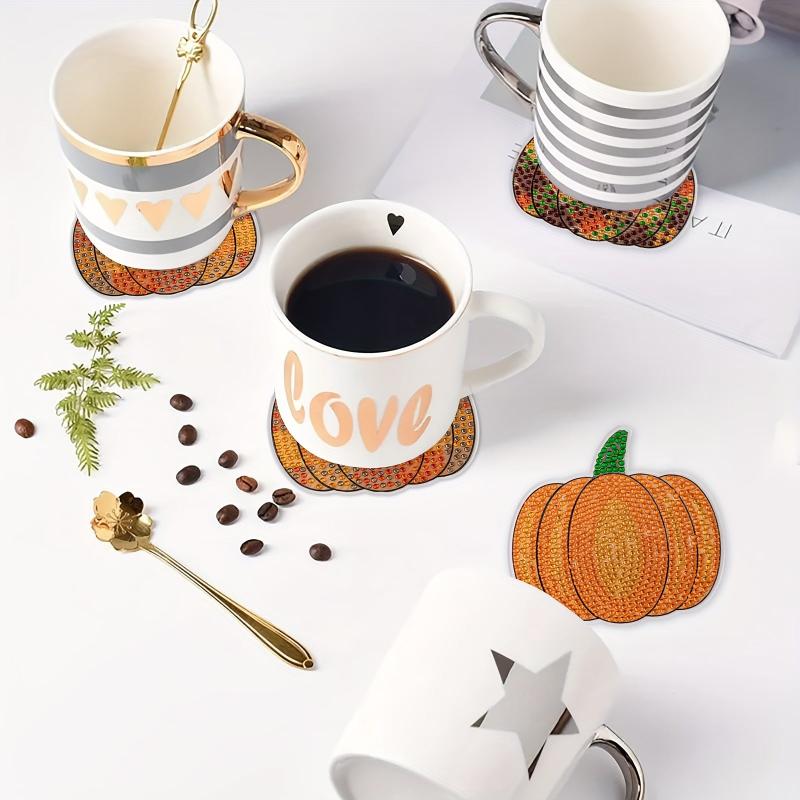 8pcs Diamond Glass Coaster Set Pumpkin Coasters Festive Decorations