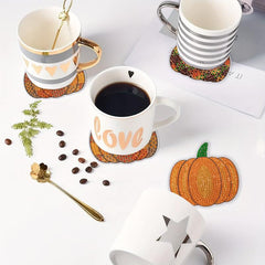 8pcs Diamond Glass Coaster Set Pumpkin Coasters Festive Decorations