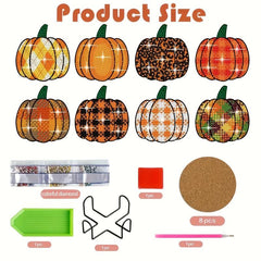 8pcs Diamond Glass Coaster Set Pumpkin Coasters Festive Decorations