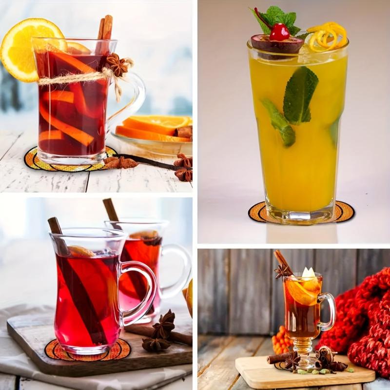 8pcs Diamond Glass Coaster Set Pumpkin Coasters Festive Decorations