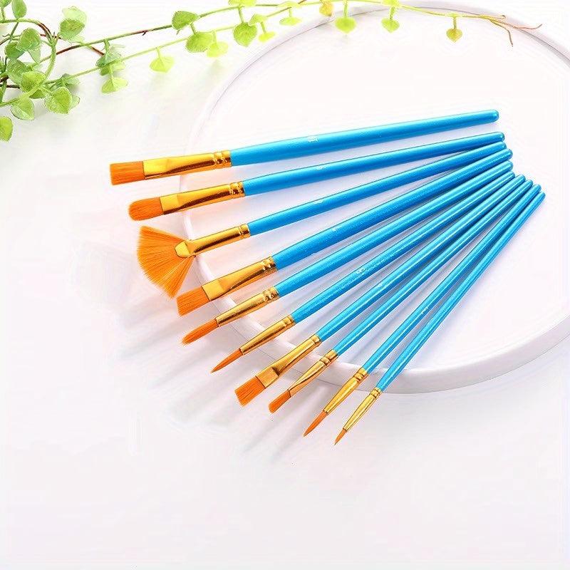 10pcs Nylon Hair Art Painting Brushes Watercolor Brushes