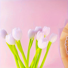 3pcs Multicolored Tulip Flower Pens Set - Gel Ink, Rollerball, Office Stationery