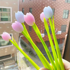 3pcs Multicolored Tulip Flower Pens Set - Gel Ink, Rollerball, Office Stationery