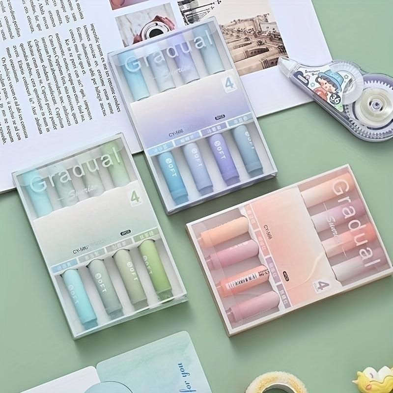 4pcs Gradient Highlighters For Journal Planner School Office Supplies