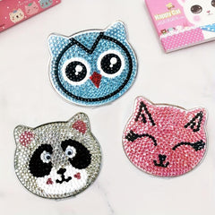 DIY Diamond Painting Small Mirror Owl Pattern Portable Foldable Mirror