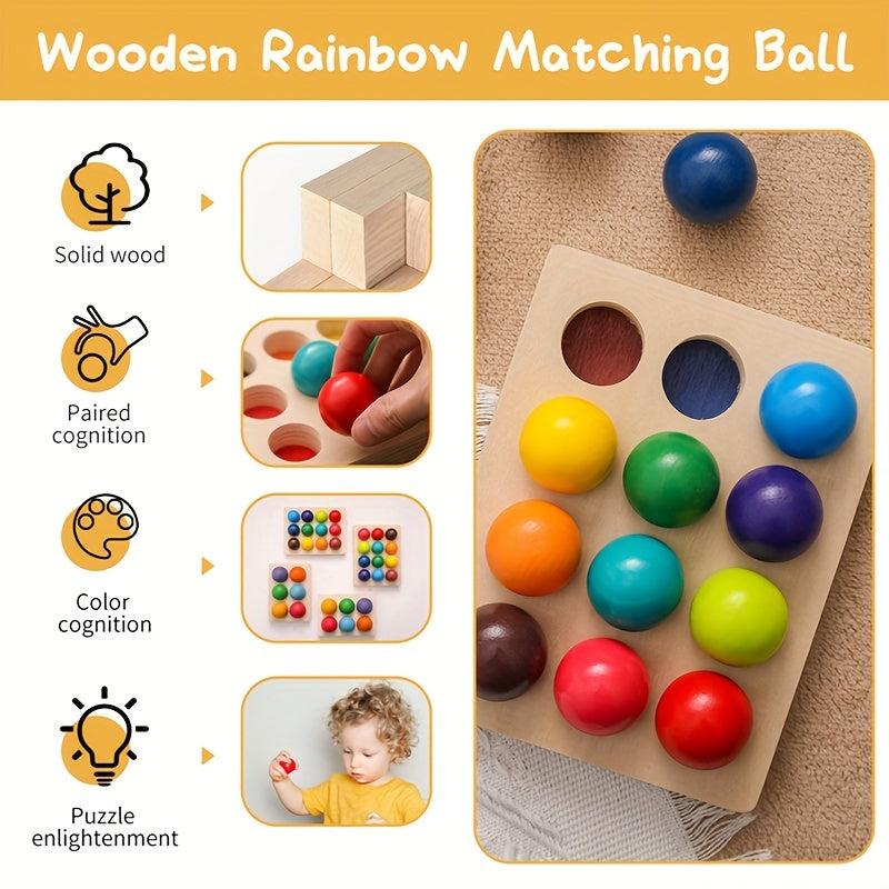 Colorful Wooden Rainbow Matching Ball Toy for Kids