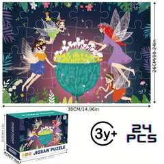 Kids Educational Puzzle 24 Pieces Flower Fairy Picking Flower 2mm Thick