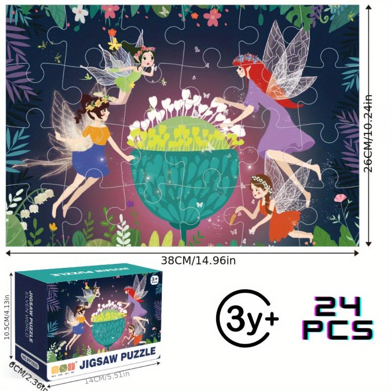 Kids Educational Puzzle 24 Pieces Flower Fairy Picking Flower 2mm Thick